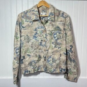 Christopher‎ Banks Y2K Shacket Button Up Coastal Jungle Tropical Floral Safari L